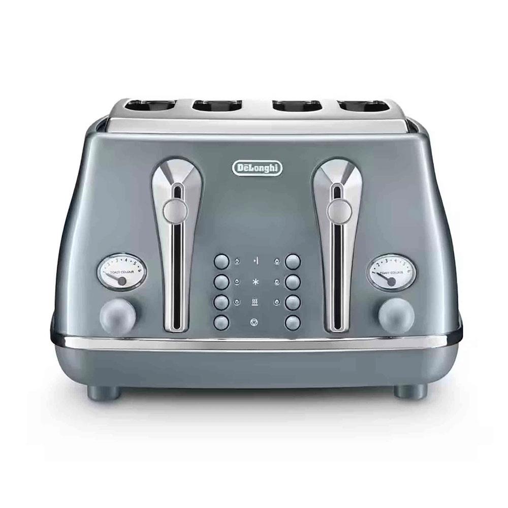 Delonghi Icona Metallics 4 Slice Toaster Stainless Steel 1800W - Azure