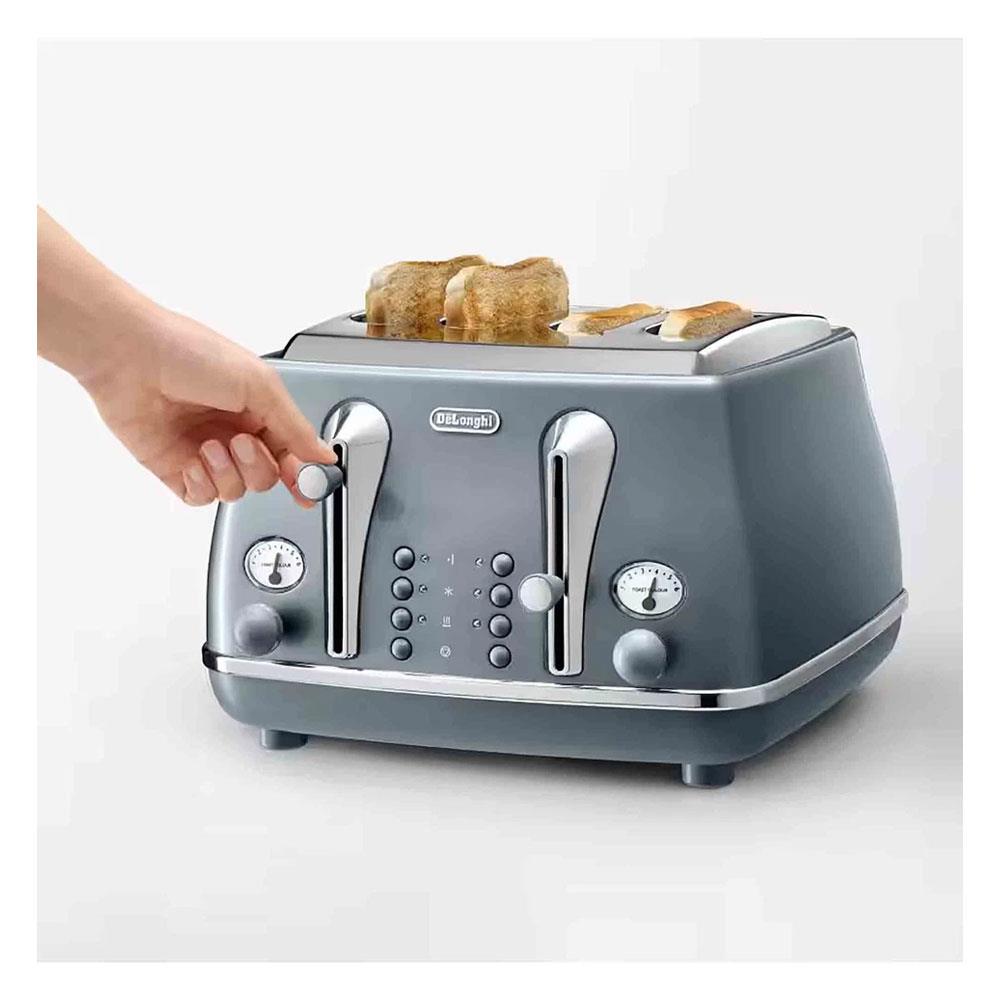 Delonghi Icona Metallics 4 Slice Toaster Stainless Steel 1800W - Azure