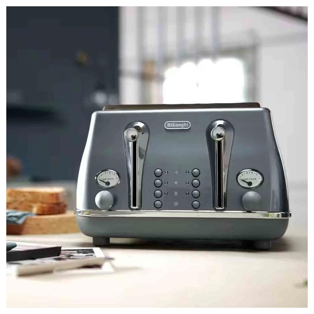 Delonghi Icona Metallics 4 Slice Toaster Stainless Steel 1800W - Azure