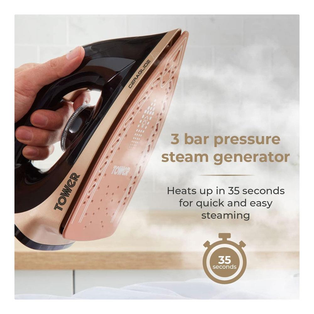 Tower Ceraglide Steam Generator Iron 2700W 1.2 Litres - Champagne Gold & Black