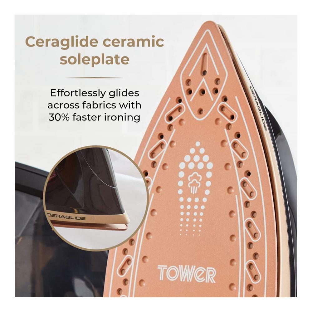Tower Ceraglide Steam Generator Iron 2700W 1.2 Litres - Champagne Gold & Black