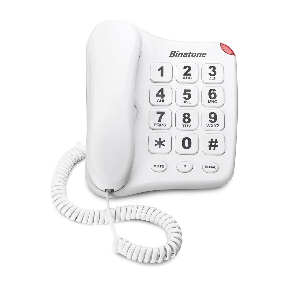 Binatone Big Button 110 Corded Phone Hearing Aid Compatible Redial Button - White