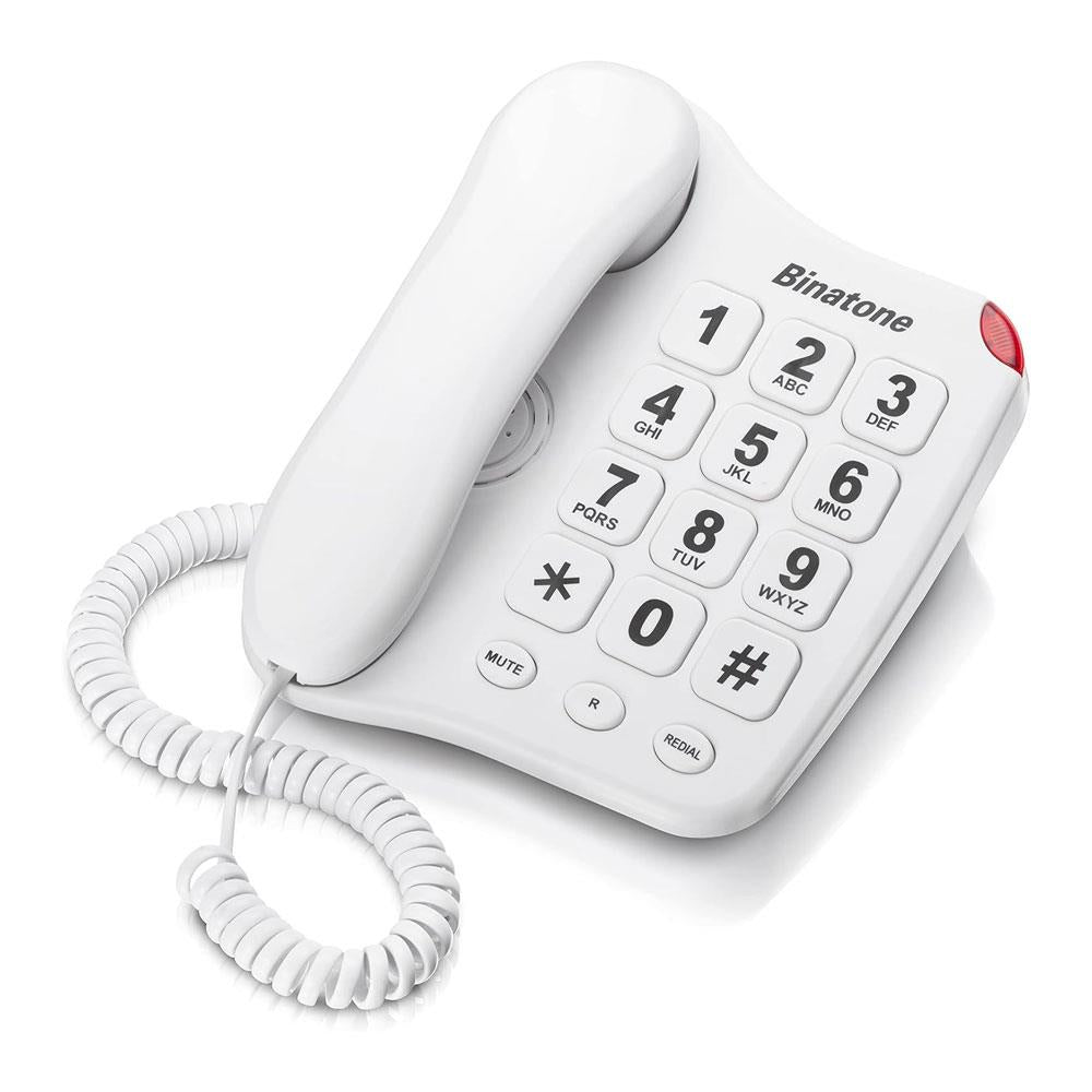 Binatone Big Button 110 Corded Phone Hearing Aid Compatible Redial Button - White