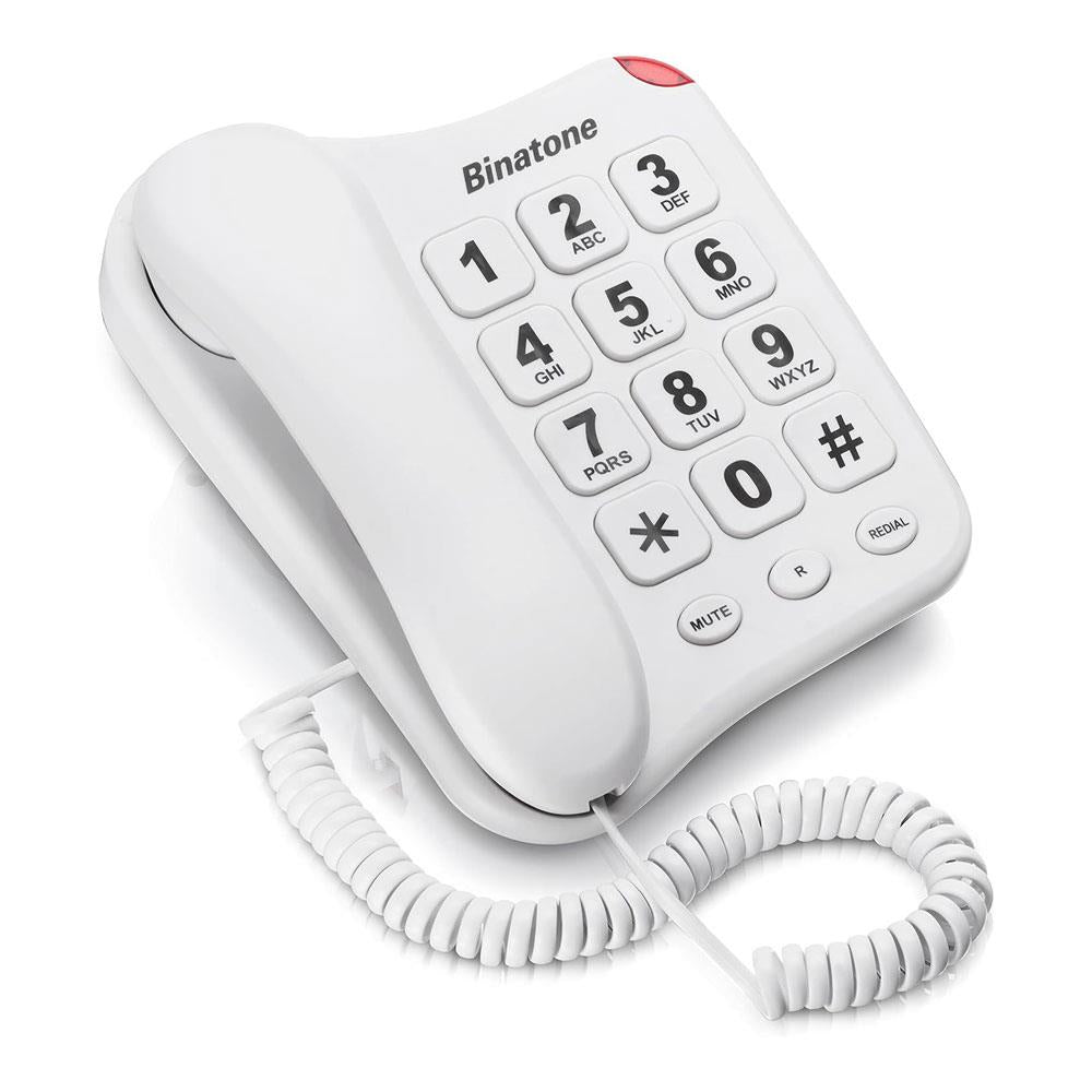 Binatone Big Button 110 Corded Phone Hearing Aid Compatible Redial Button - White
