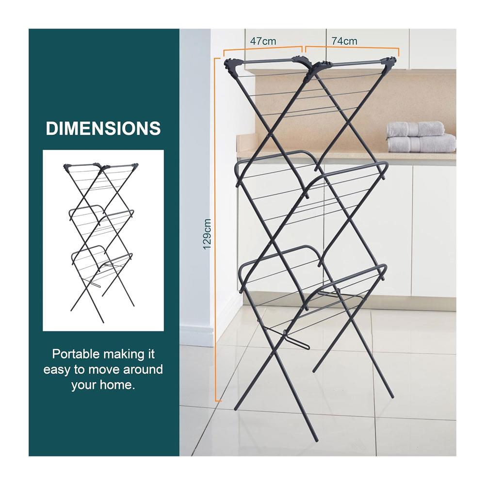 OurHouse Slimline 3-Tier Clothes Airer Dryer 12m Drying Space 15kg Capacity - Grey