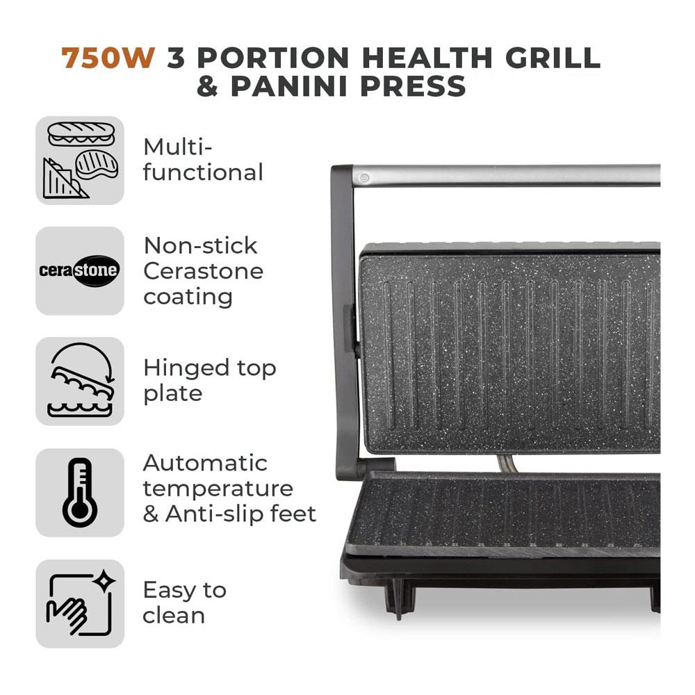 Tower Health Grill & Panini Grill Non-Stick Cerastone Coating Stainless Steel 750W - Black Secondary image