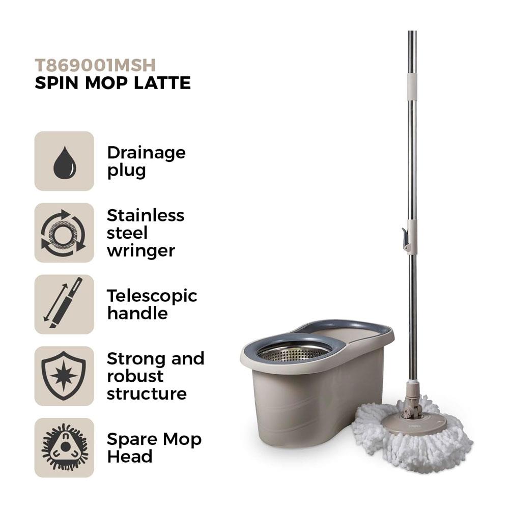 Tower Classic Spin Mop Stainless Steel Wringer Collapsible Handle - Latte