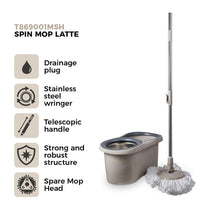 Tower Classic Spin Mop Stainless Steel Wringer Collapsible Handle - Latte
