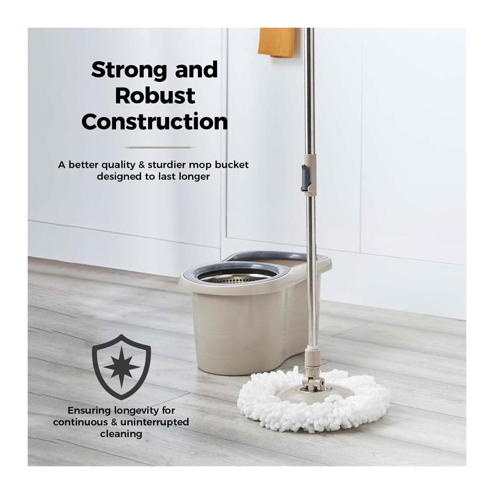 Tower Classic Spin Mop Stainless Steel Wringer Collapsible Handle - Latte