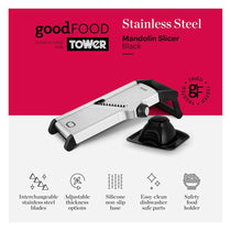 Tower Good Food Mandolin Slicer Durable Precision Stainless Steel Blades - Silver/Black