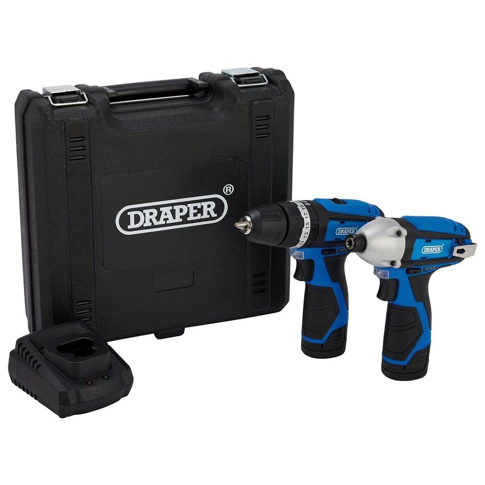 Draper 12V Combi Drill & Impact Driver 2 x 1.5Ah Batteries 1 x Fast Charger - Blue/Black Main image