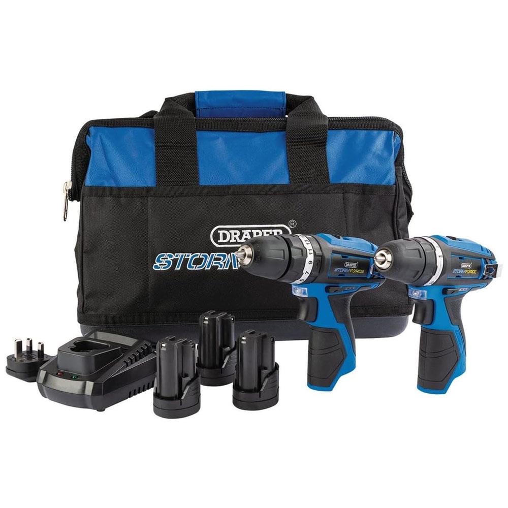 Draper Storm Force 10.8V Power Interchange Combi Drill & Rotary Drill Twin Kit 3 x 1.5Ah Batteries 1 x Charger 1 x Bag