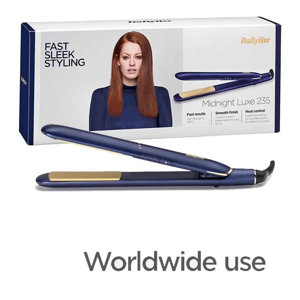 BaByliss Luxe Hair Straighteners Titanium Ceramic Floating Plates 3 Heat Settings - Midnight Blue