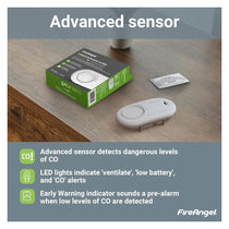 FireAngel Wireless Standalone Carbon Monoxide Alarm 10-Year Life Sealed Battery - White