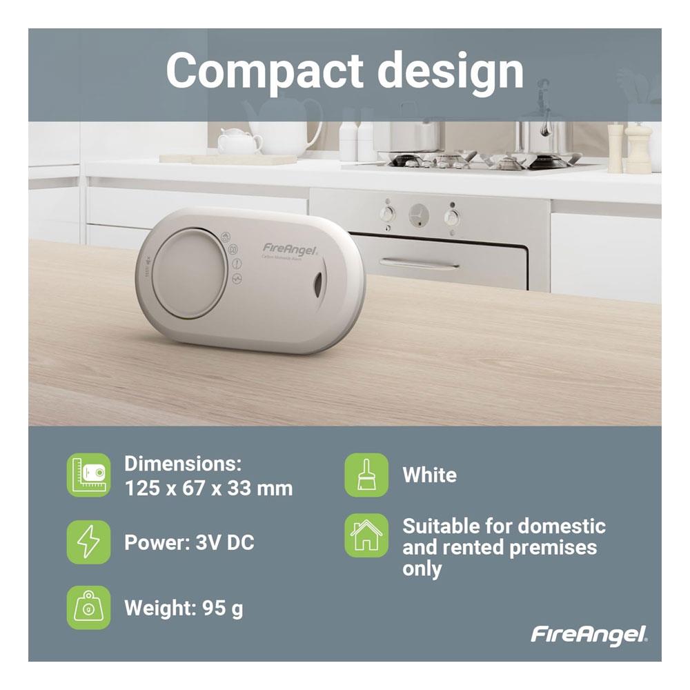 FireAngel Wireless Standalone Carbon Monoxide Alarm 10-Year Life Sealed Battery - White