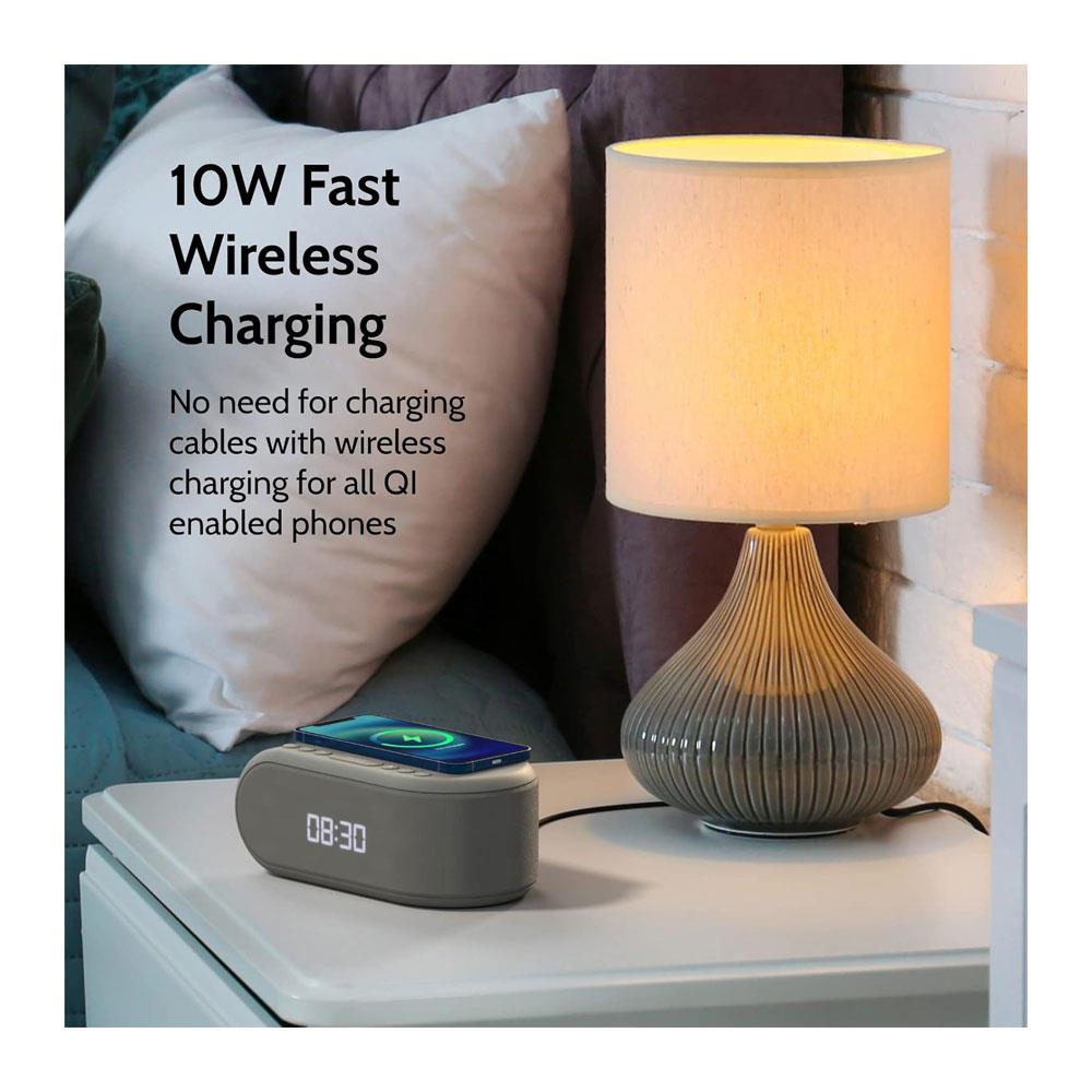 i-box Awake Bedside Alarm Clock With Wireless Charging Bluetooth Speaker - Grey
