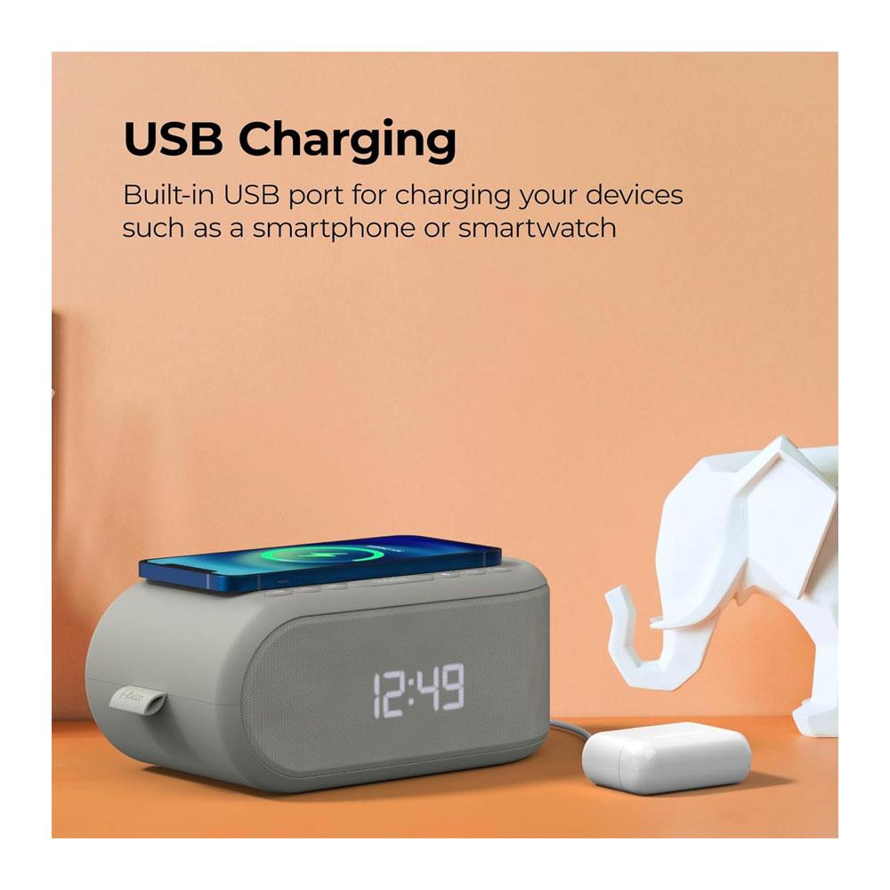 i-box Awake Bedside Alarm Clock With Wireless Charging Bluetooth Speaker - Grey