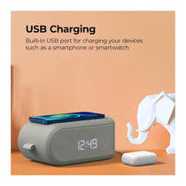 i-box Awake Bedside Alarm Clock With Wireless Charging Bluetooth Speaker - Grey