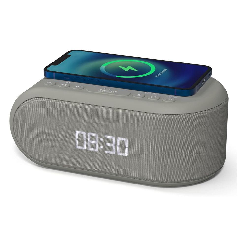 i-box Awake Bedside Alarm Clock With Wireless Charging Bluetooth Speaker - Grey
