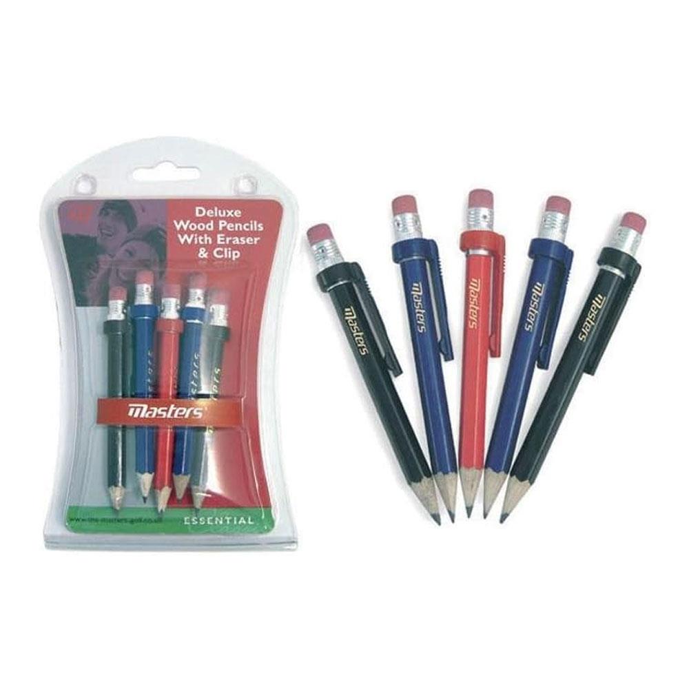 Masters Wood Pencils With Clip & Eraser 5 Pack - Multicolour