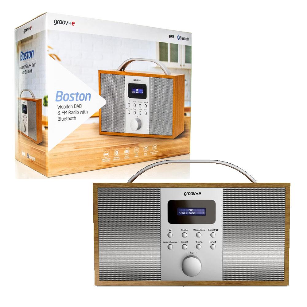 Groov-e Boston Wooden Stereo DAB/FM Digital Radio Alarm Clock Bluetooth LCD Display - Wood Main image