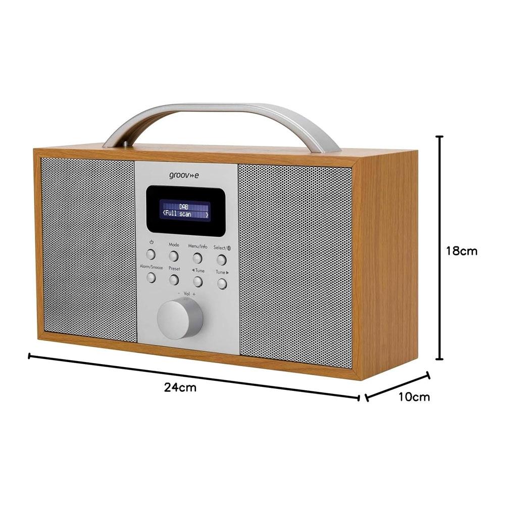 Groov-e Boston Wooden Stereo DAB/FM Digital Radio Alarm Clock Bluetooth LCD Display - Wood