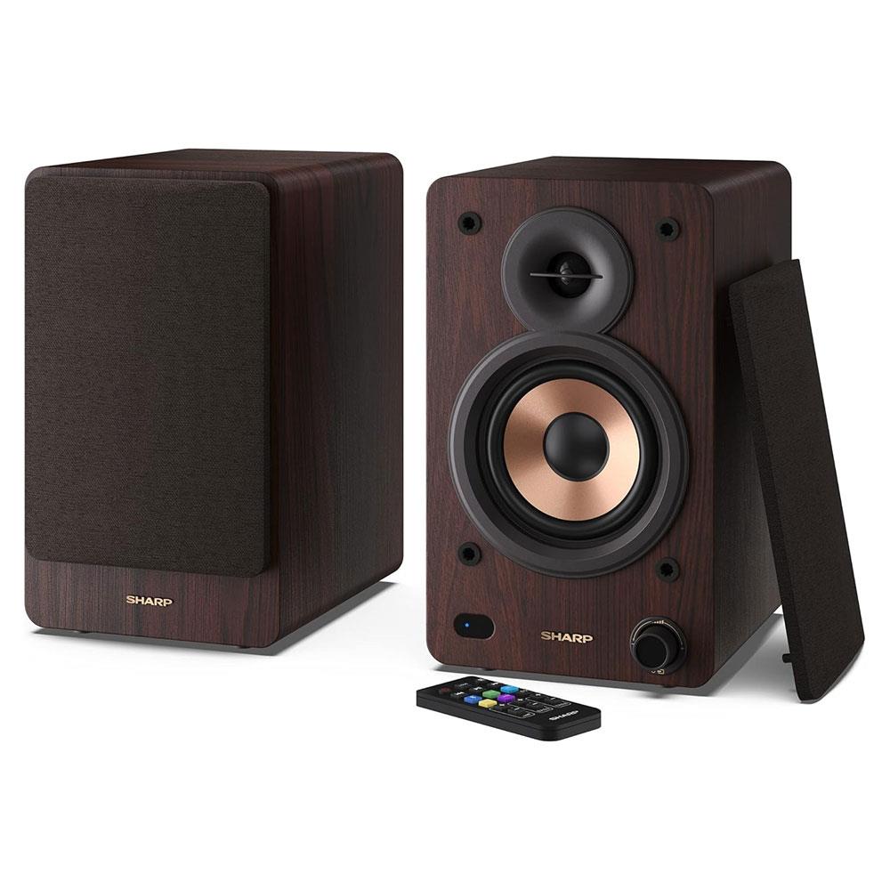 Sharp CP-SS30(BR) Bookshelf Speakers 60W RMS Wireless Studio Monitors Bluetooth - Brown