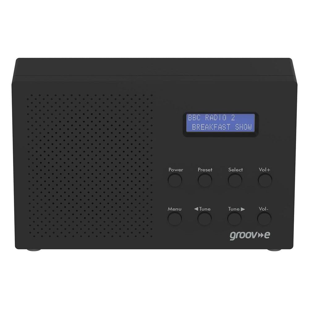 Groov-e Paris Portable DAB/FM Digital Radio 20 Preset Stations Alarm Clock Bluetooth LCD Display - Black