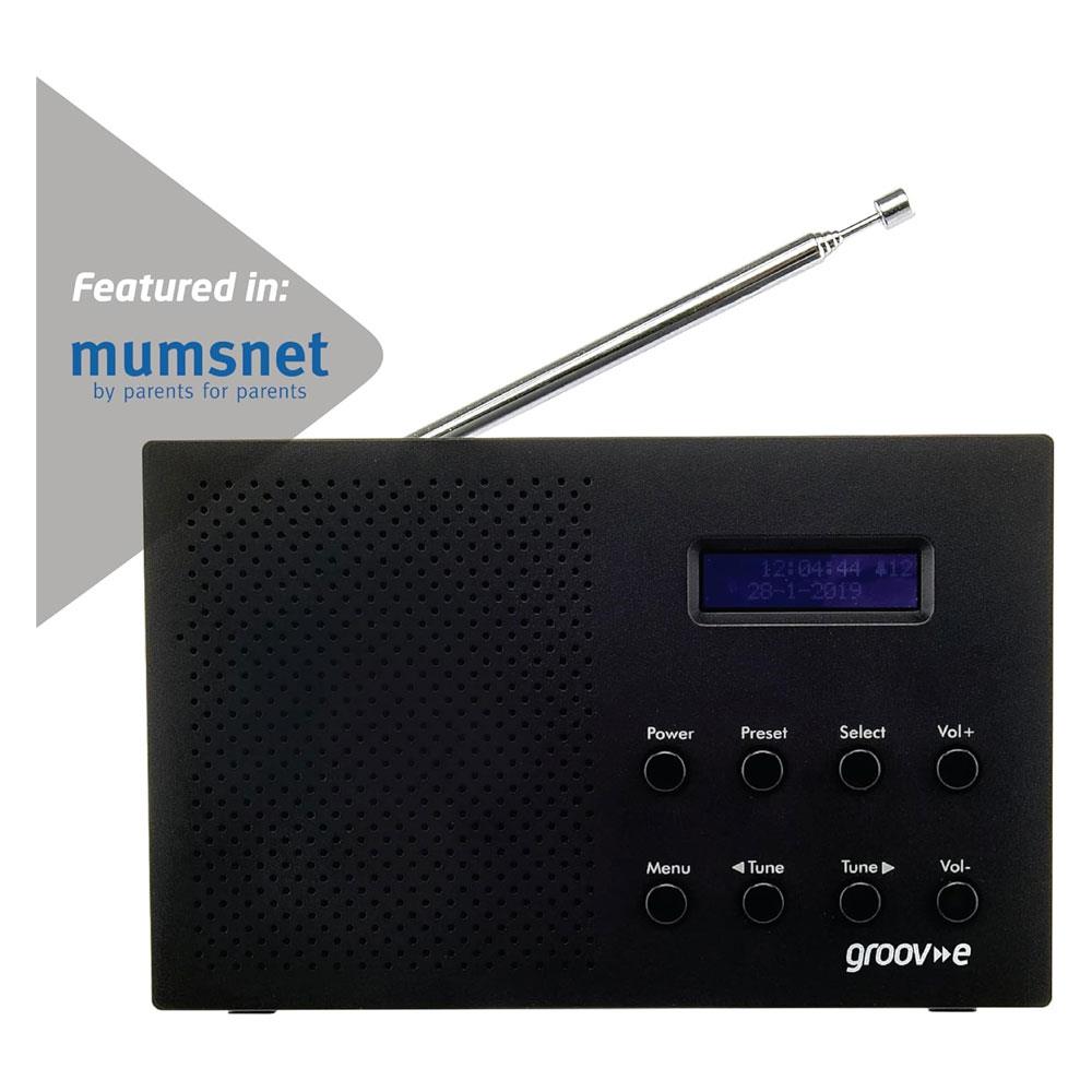 Groov-e Paris Portable DAB/FM Digital Radio 20 Preset Stations Alarm Clock Bluetooth LCD Display - Black