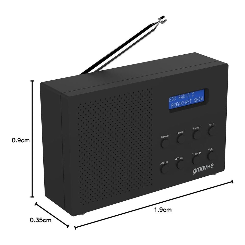 Groov-e Paris Portable DAB/FM Digital Radio 20 Preset Stations Alarm Clock Bluetooth LCD Display - Black
