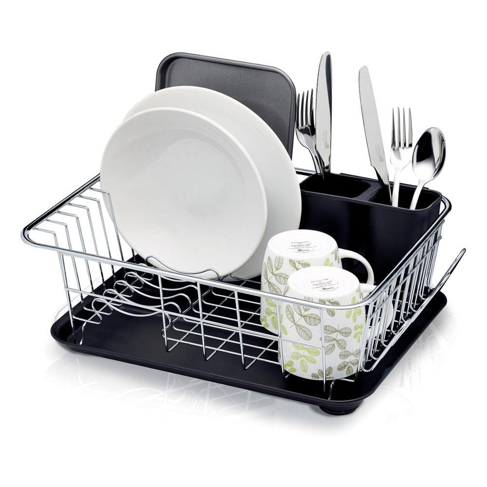 KitchenCraft Collapsible Plastic Dish Drainer Rack - Silver
