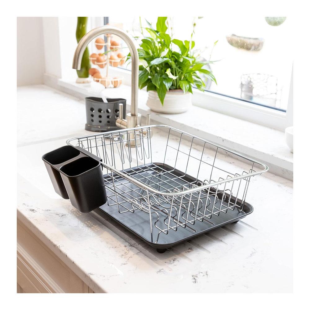 KitchenCraft Collapsible Plastic Dish Drainer Rack - Silver