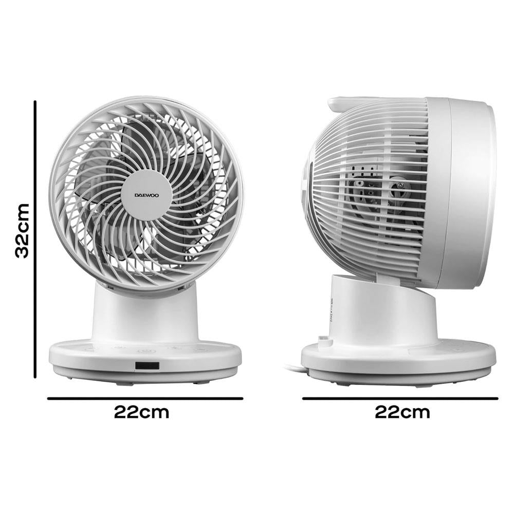 Daewoo 8 Inch Desktop Air Circulator Fan 3 Speed Settings Quiet Oscillating Remote Control 35W - White Secondary image