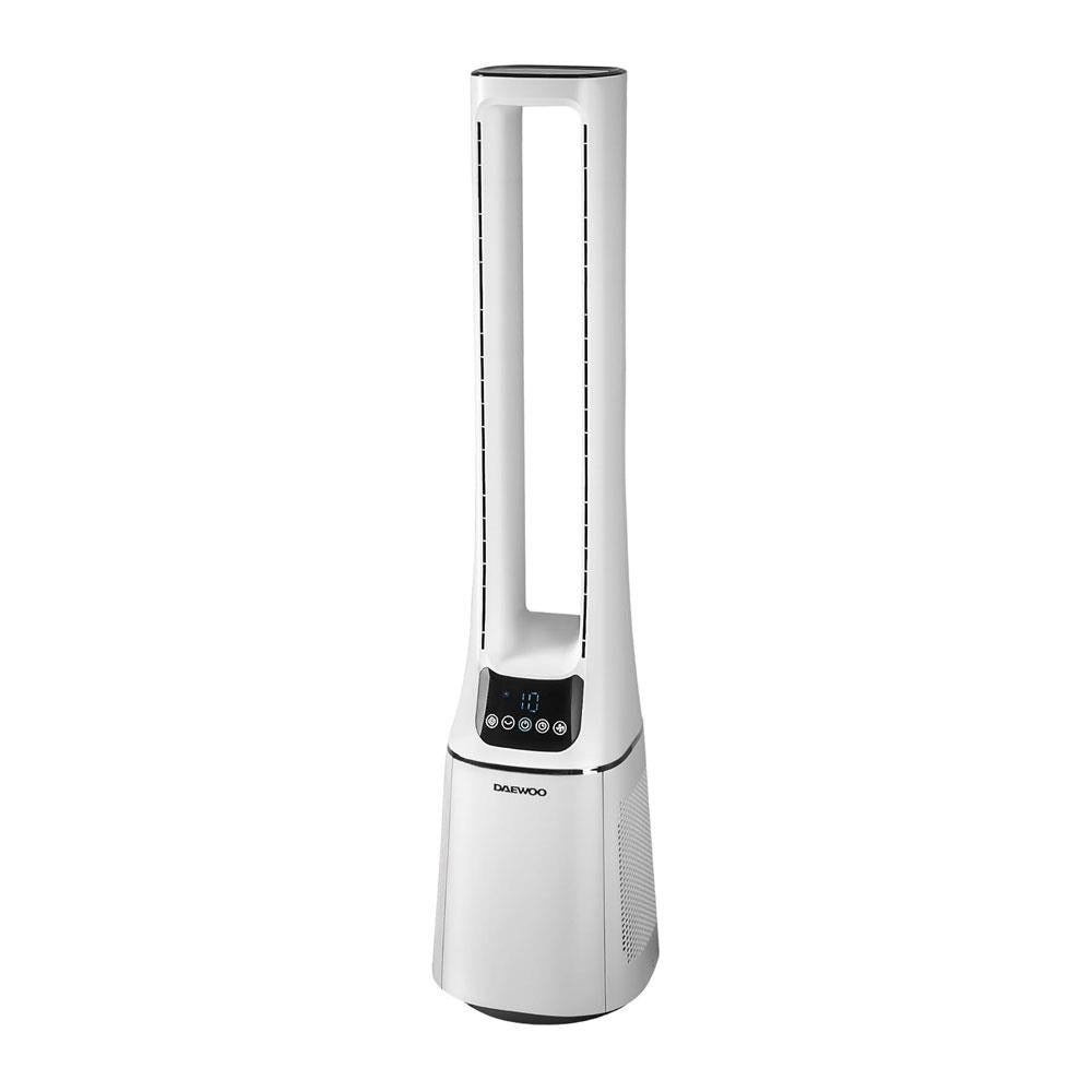 Daewoo 2-In-1 Bladeless Tower Fan With Air Purifier HEPA Filter Quiet Oscillation AI Smart Mode Remote Control 33W - White
