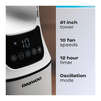 Daewoo 2-In-1 Bladeless Tower Fan With Air Purifier HEPA Filter Quiet Oscillation AI Smart Mode Remote Control 33W - White
