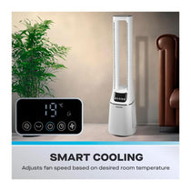 Daewoo 2-In-1 Bladeless Tower Fan With Air Purifier HEPA Filter Quiet Oscillation AI Smart Mode Remote Control 33W - White