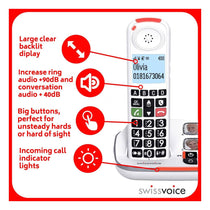 Swissvoice 2355 Single Cordless Big Button Phone - White