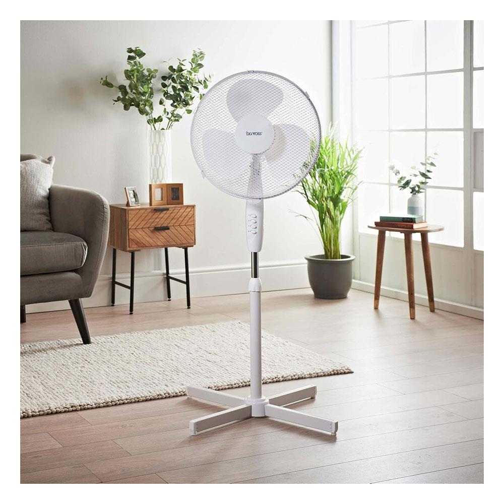 Benross 16 Inch Standing Pedestal Fan Oscillating 3 Speed 50W - White