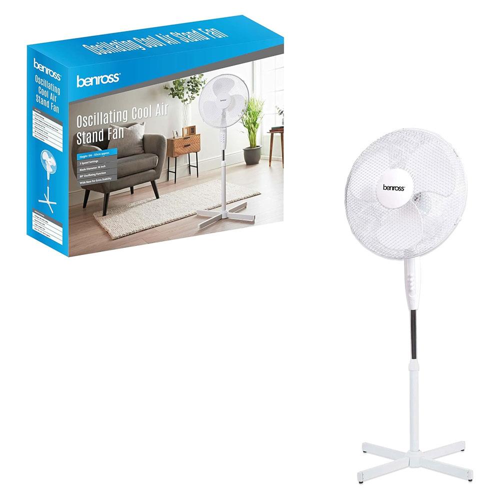 Benross 16 Inch Standing Pedestal Fan Oscillating 3 Speed 50W - White