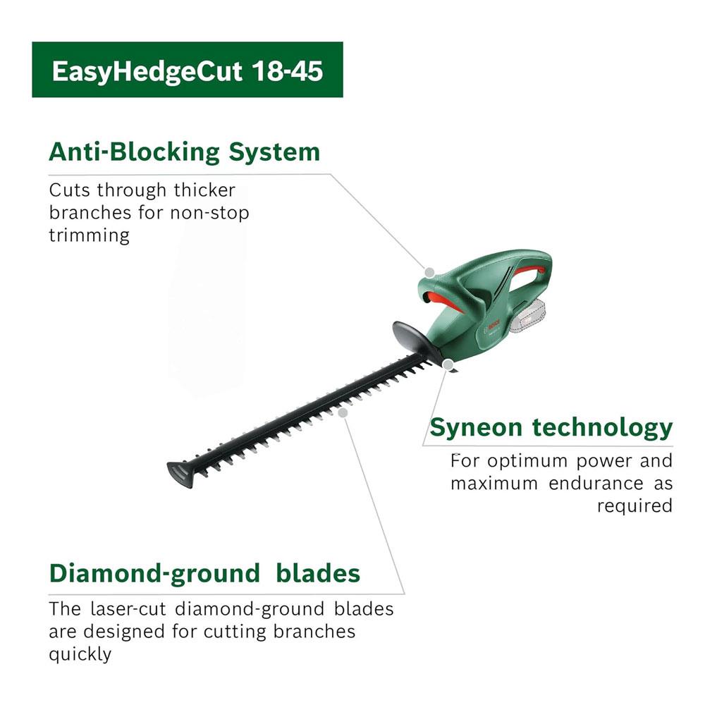 Bosch EasyHedgeCut 18-45 Cordless Hedgecutter Body Only - Classic Green