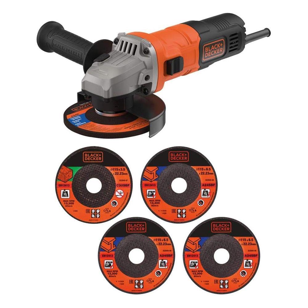 Black & Decker 115mm Angle Grinder 710W With 5 Cutting Discs Cutting Guard And Grinding Guard - Orange/Black Secondary image