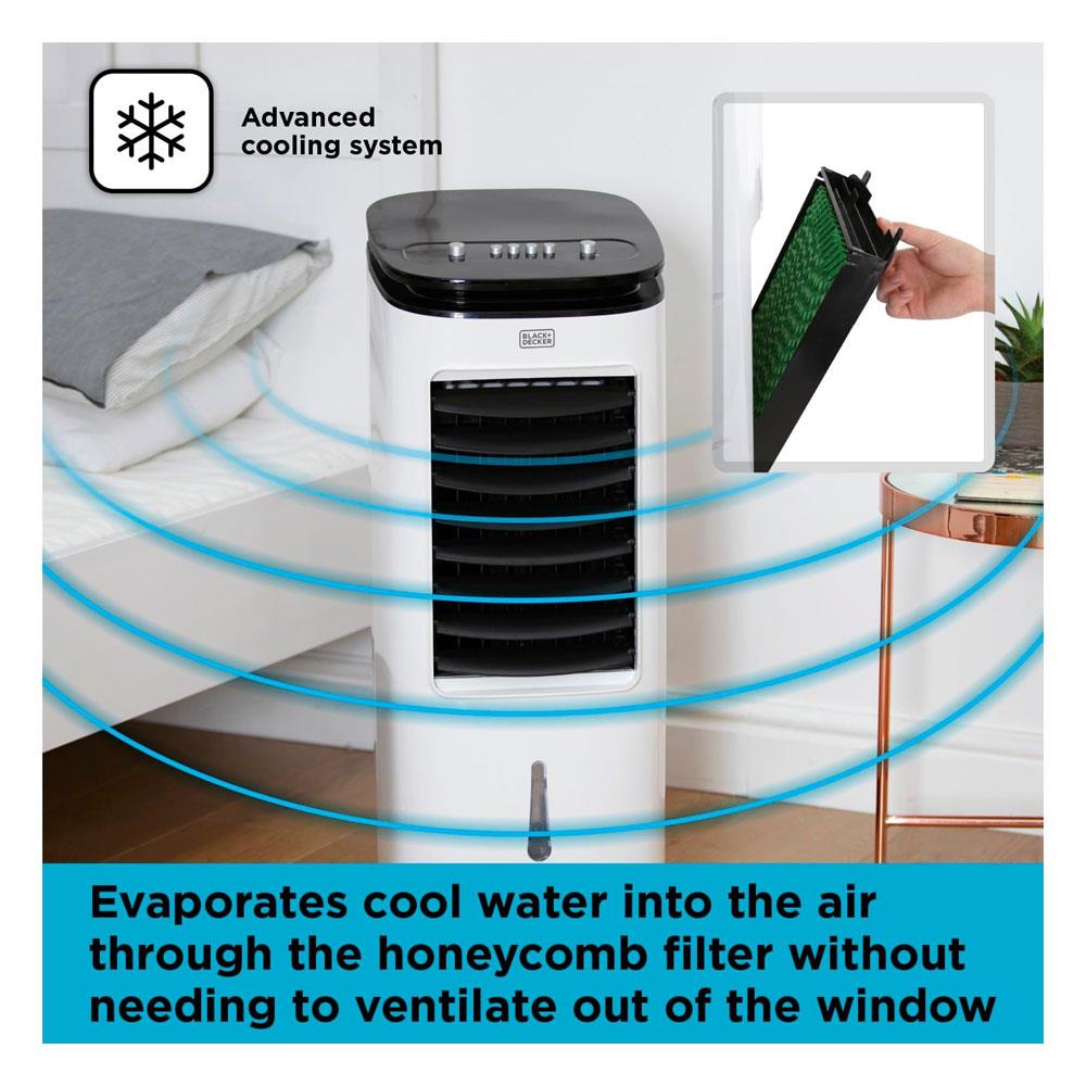 Black & Decker Portable 2-In-1 Air Cooler 3 Speed Settings 65W 7 Litre Water Tank - White