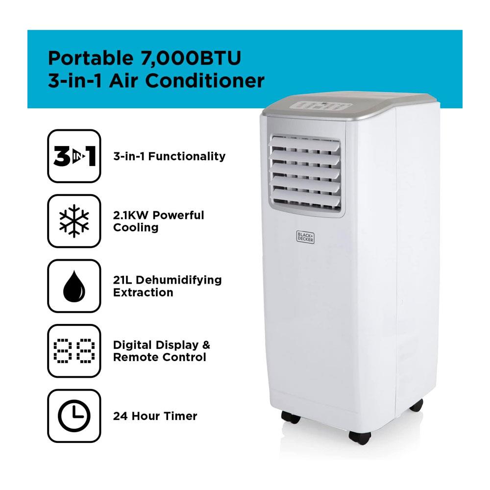Black & Decker Portable 7000 BTU 3-In-1 Air Conditioner Dehumidifier & Cooling Fan 2 Speed Settings Remote Control - White Secondary image