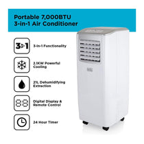 Black & Decker Portable 7000 BTU 3-In-1 Air Conditioner Dehumidifier & Cooling Fan 2 Speed Settings Remote Control - White