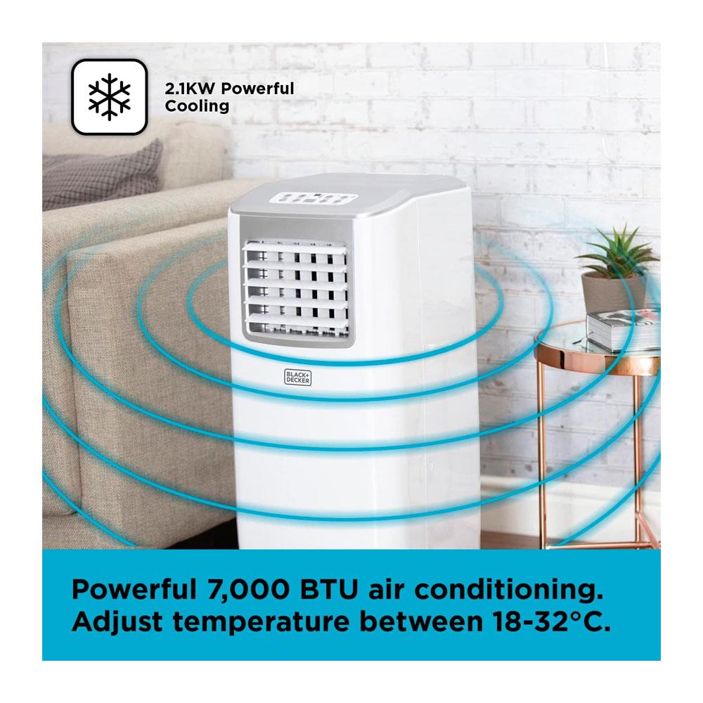 Black & Decker Portable 7000 BTU 3-In-1 Air Conditioner Dehumidifier & Cooling Fan 2 Speed Settings Remote Control - White