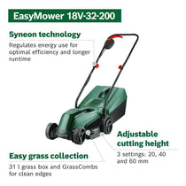Bosch EasyMower 18V-32-200 Cordless Lawnmower 1 x 4.0 Ah Battery 4 Ah Charger - Green