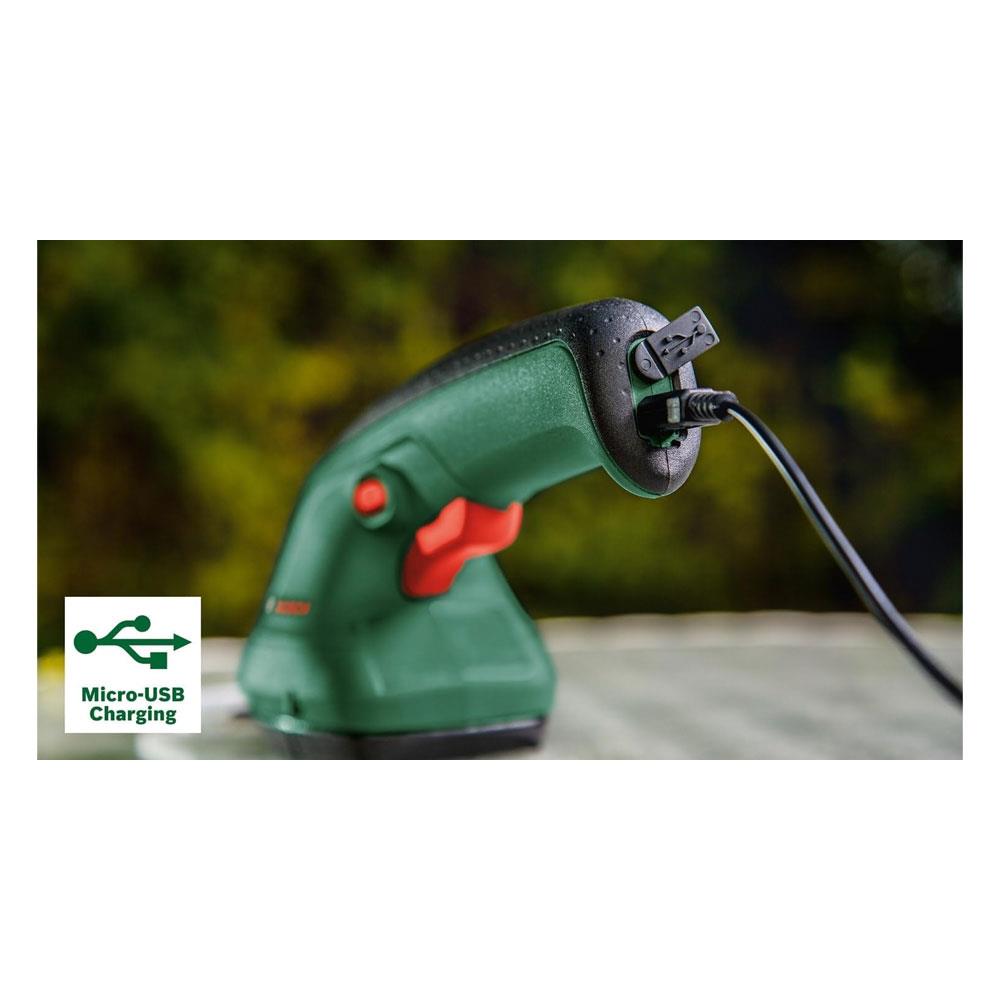 Bosch EasyShear Cordless Shrub Shear 3.6V Battery 2 x Blades Set 8cm & 12cm - Classic Green