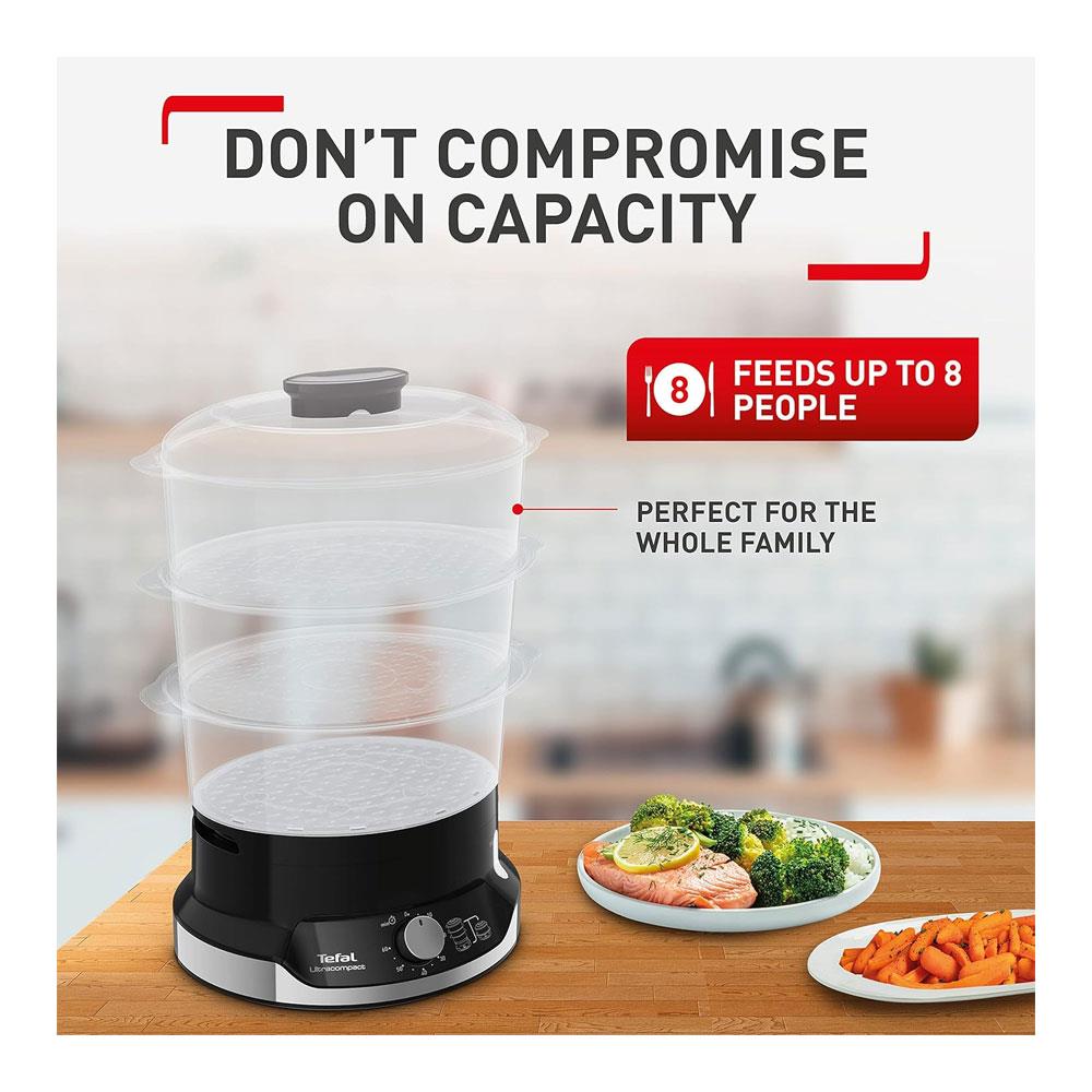 Tefal Ultra Compact Steam Cooker 3 Bowl Food Steamer 800 W - Black