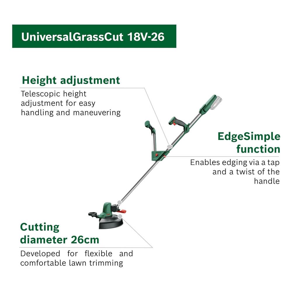 Bosch UniversalGrassCut 18V-26 Cordless Grass Trimmer Body Only - Classic Green