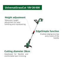 Bosch UniversalGrassCut 18V-26-500 Cordless Grass Trimmer With Battery & Charger - Classic Green